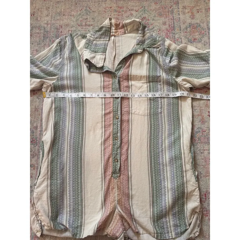 Free People Pastel Striped Romper - Cream, Pink, Green